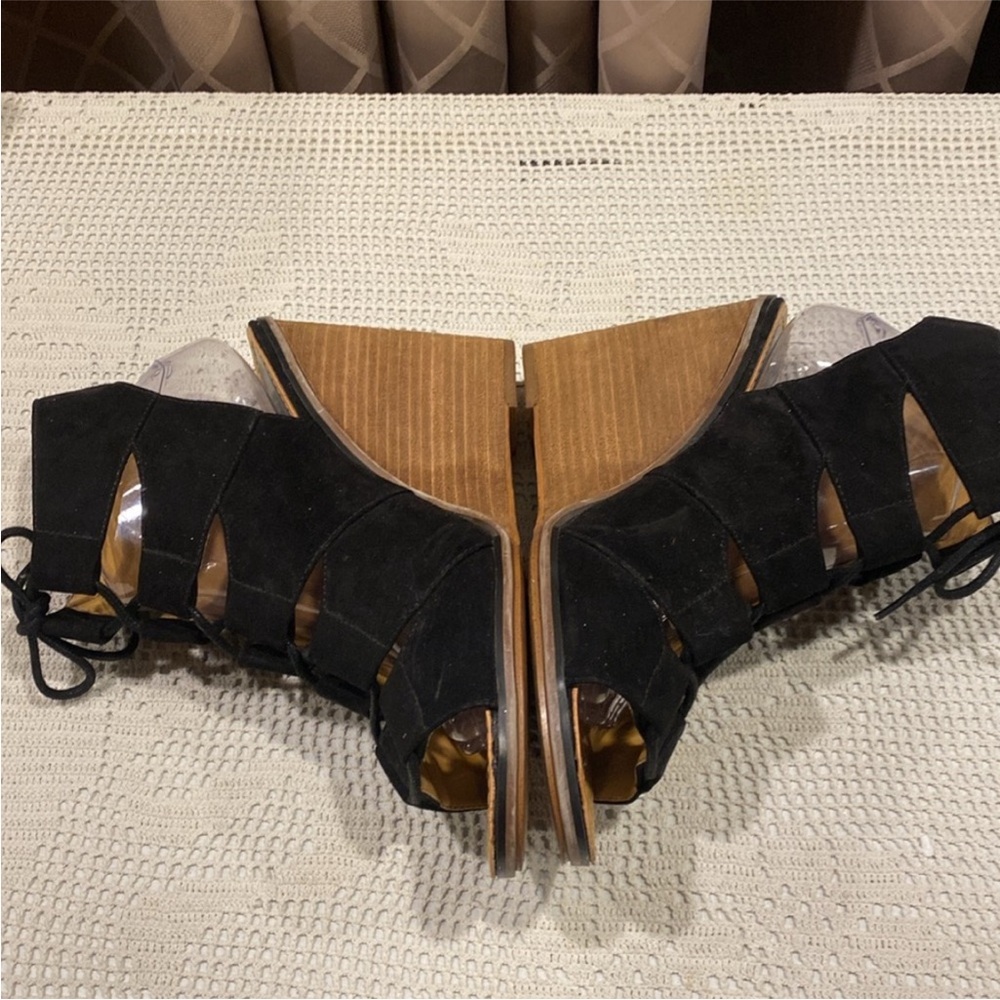 Melrose and Market Black Suede Like Wedged Lace Up Sandals, Size 11M